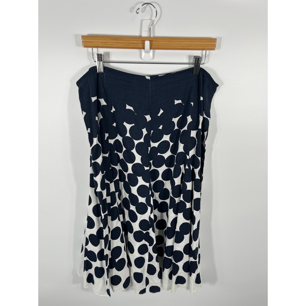 Vintage Womens Linen Blend Midi Skirt 14 Navy Blue‎ Polka Dot Euro Summer Chic